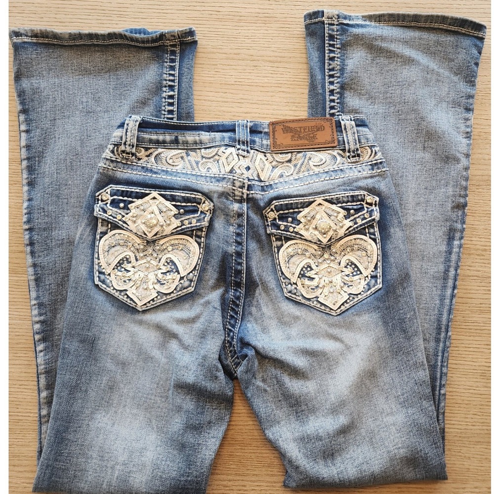 Westfield Eagle Rhinestone Bootcut Jeans.Y2K Western Festival Rodeo streetwear